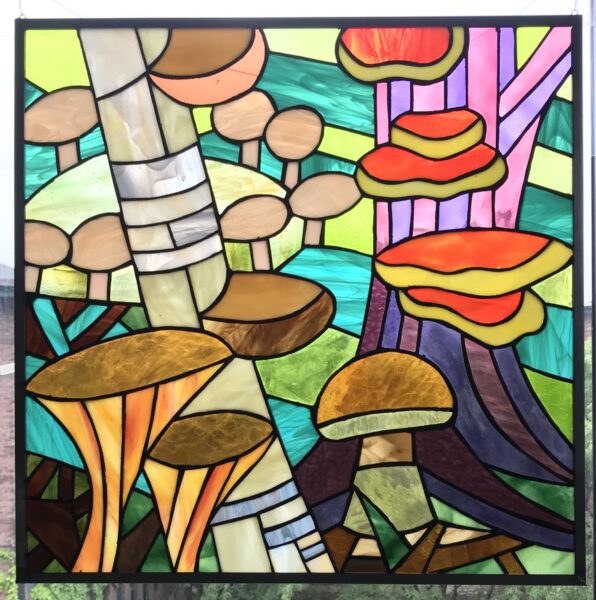 Stained glass mushroom window by Joshua Winer